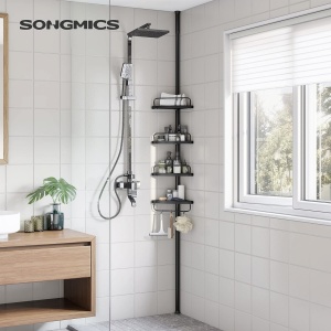 Γωνιακή Ραφιέρα Χωρίς Στερέωση στον Τοίχο, Songmics, Μαύρο, 35x25x(85-305) cm