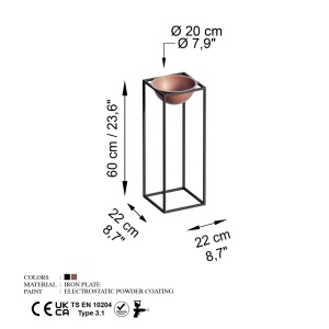 Διακοσμητική Γλάστρα GED021B Χάλκινο 22x60x22 cm - Img 6