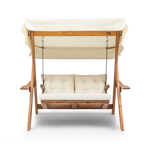 Διπλή Κούνια Κήπου Galata Swing S2, Κρεμ, 160x195x120 cm - Img 3