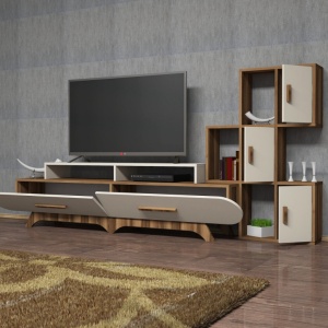Έπιπλο TV Flora S-Walnut, Κρεμ - Img 4