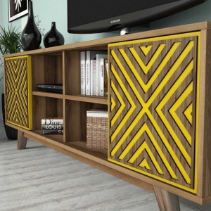Έπιπλο TV İnci-Walnut, Yellow - Img 4