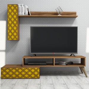 Έπιπλο TV Planet-Walnut, Yellow - Img 3