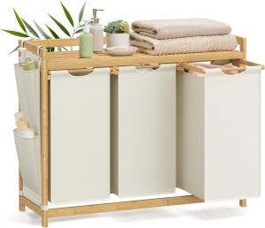 Καλάθι απλύτων Κρεμ Songmics 97.9x33x78 cm