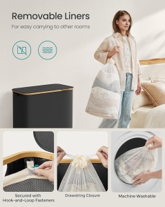 Καλάθι απλύτων Μαύρο Songmics 60x38.5x70.5 cm - Img 5
