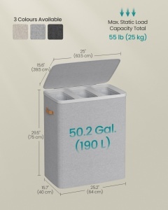 Καλάθι απλύτων Songmics Γκρι 64x40x75 cm - Img 6