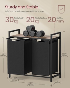 Καλάθι απλύτων Vasagle Μαύρο 2 x 46L, 73 x 33 x 72 cm - Img 3