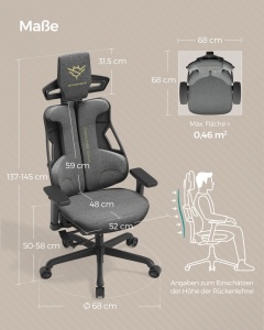 Καρέκλα gaming Songmics Γκρι 68x68x145 cm - Img 6
