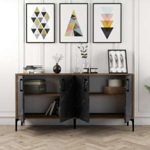 Κονσόλα Kiev160 Walnut-Μαύρο Marble - Img 4