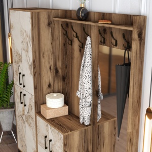 Κρεμάστρα Εισόδου Berlin ABC - Walnut, Λευκό Marble - Img 4