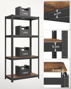 Μεταλλική ραφιέρα, Songmics, Μαύρο, 520 kg 40 x 80 x 160 cm - Img 8