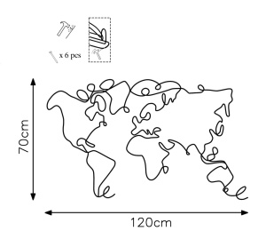 Μεταλλικός πίνακας World Μαύρο 120x70x1.5 cm - Img 6