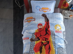 Μονό Καπιτονέ Κουβερλί, Superhero Γκρι, 180x240 cm (100% Βαμβάκι)