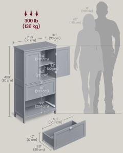 Ντουλάπι Αποθήκευσης Μπάνιου Vasagle Γκρι 60x30x110 cm - Img 5