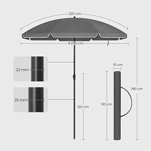 Ομπρέλα για βεράντα, Songmics, Γκρι, 200x230 cm - Img 3