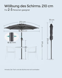 Ομπρέλα ηλίου, Songmics, 30 μοίρες, 210 cm, UPF 50+, Γκρι - Img 4