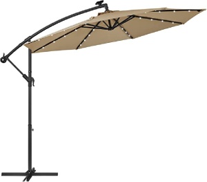 Ομπρέλα ηλίου, Songmics, 32 LED, UPF 50+, Camel