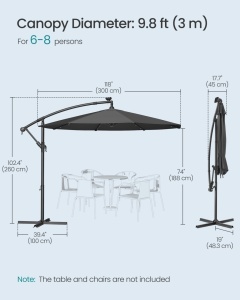 Ομπρέλα κήπου με LED Songmics Γκρι 300x300x245 cm - Img 7