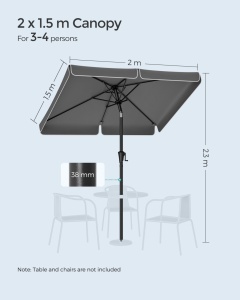 Ομπρέλα κήπου Songmics Γκρι 200x150x230 cm - Img 7