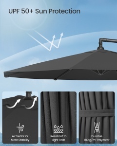 Ομπρέλα κήπου Songmics Γκρι 300x300x245 cm - Img 3