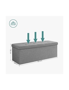 Πάγκος αποθήκευσης, Songmics, 110 x 38 x 38 cm, 120 L, LSF77G, Γκρι - Img 6