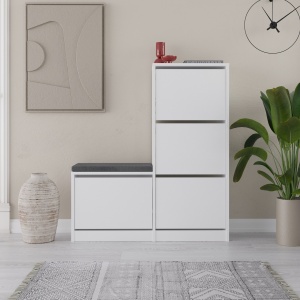 Παπουτσοθήκη με banca Dude Λευκό 105x118.5x26 cm - Img 3