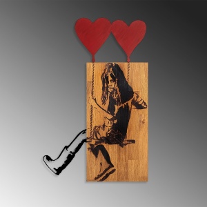 Πίνακας από ξύλο και μέταλλο Banksy Καρυδί 50x80x3 cm - Img 5