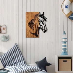 Πίνακας από ξύλο και μέταλλο Horse Καρυδί 48x57 cm - Img 3