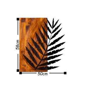 Πίνακας από ξύλο και μέταλλο Leaf Καρυδί 50x58 cm - Img 3