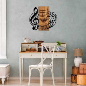 Πίνακας από ξύλο και μέταλλο Musical Καρυδί 58x67 cm - Img 2