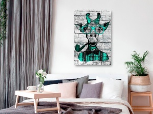 Πίνακας - Giraffe with Pipe (1 Part) Vertical Green 80x120 cm - Img 2