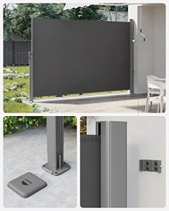 Πλευρική αντηλιακή τέντα, Songmics, Γκρι, 160x400 cm - Img 6