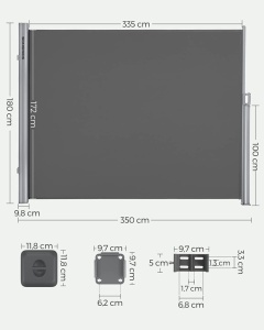 Πλευρική τέντα, Songmics, 180 x 350 cm, Γκρι - Img 8