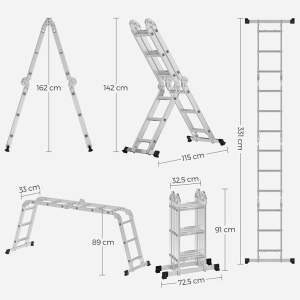 Πολυλειτουργική σκάλα, Songmics, 3,6 m, 150 kg, GLT36M - Img 5