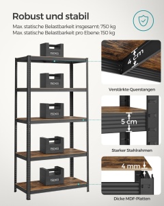 Ραφιέρα αποθήκευσης Songmics Μαύρο 200x120x60 cm - Img 3