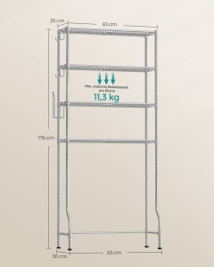 Ραφιέρα μπάνιου πάνω από WC Songmics Γκρι 83x30x179 cm - Img 5