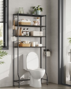 Ραφιέρα μπάνιου πάνω από WC Songmics Μαύρο 83x30x179 cm - Img 7
