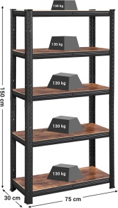 Ράφι Songmics, 5 Ράφια, 30 x 75 x 150, GLR030B01 - Img 6