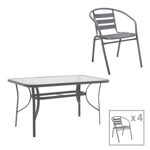Σετ τραπεζαρίας Ensure-Tade, Pako World, Μέταλλο, Γκρι, 120x70x70 cm