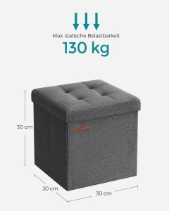Σκαμπό Μπαούλο Αποθήκευσης Songmics Γκρι 30x30x30 cm - Img 5