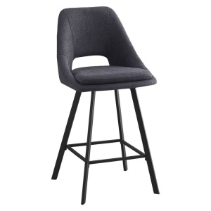 Σκαμπό μπαρ Initiate material teddy σκούρο γκρι με πόδια metalice negre 48x56x98 cm
