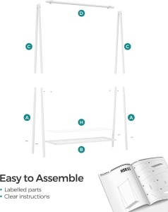 Σταντ Κρεμάστρας Songmics Λευκό 92.5x33.5x153 cm - Img 6