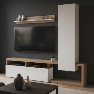 Σύνθεση TV Leganto, Λευκό, 220.5x35x197.5 cm
