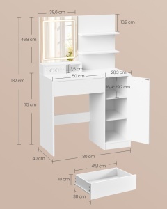Τουαλέτα μακιγιάζ Vasagle Λευκό 80x40x132.5 cm - Img 5