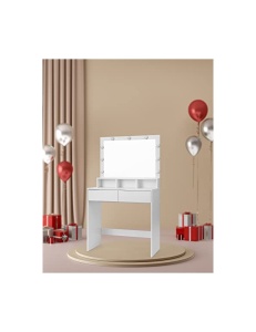 Τουαλέτα μακιγιάζ Vasagle, 9 φώτα, Λευκό, RDT120T10, 40x80x140 cm - Img 2