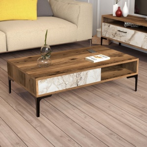 Τραπεζάκι σαλονιού Istanbul - Walnut, Λευκό Marble