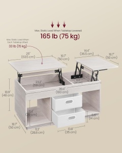 Τραπεζάκι σαλονιού Vasagle Μπεζ 100x50x48.5 cm - Img 2