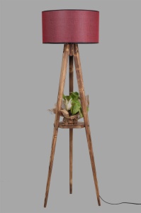 Φωτιστικό Δαπέδου Sehbali Tripod Yanik Lambader Silindir Hasir Bordo Abajurlu Καφέ/Κόκκινο Μπορντό - Img 3