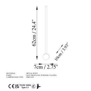 Φωτιστικό Τοίχου Sword, Χρυσό, 62x10x7 cm - Img 9