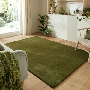 Χαλί Textured Wool Border Πράσινο 160X230 cm, Flair Rugs