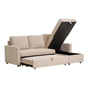 Canapea cu sezlong extensibila Belfast, Nisip inchis, 218x150x87 cm - Img 2